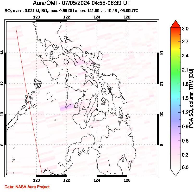 A sulfur dioxide image over Philippines on Jul 05, 2024.