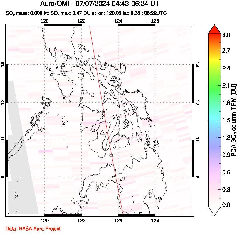 A sulfur dioxide image over Philippines on Jul 07, 2024.