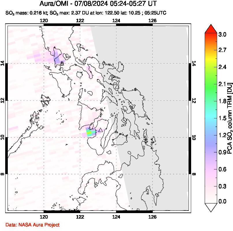 A sulfur dioxide image over Philippines on Jul 08, 2024.