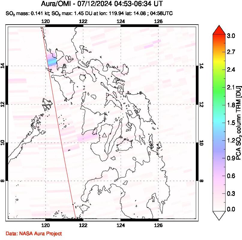 A sulfur dioxide image over Philippines on Jul 12, 2024.