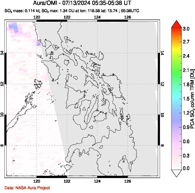 A sulfur dioxide image over Philippines on Jul 13, 2024.