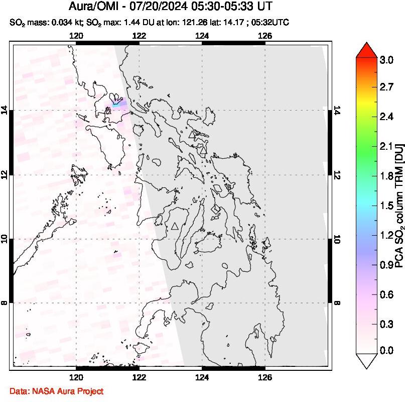 A sulfur dioxide image over Philippines on Jul 20, 2024.