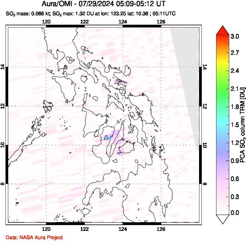 A sulfur dioxide image over Philippines on Jul 29, 2024.