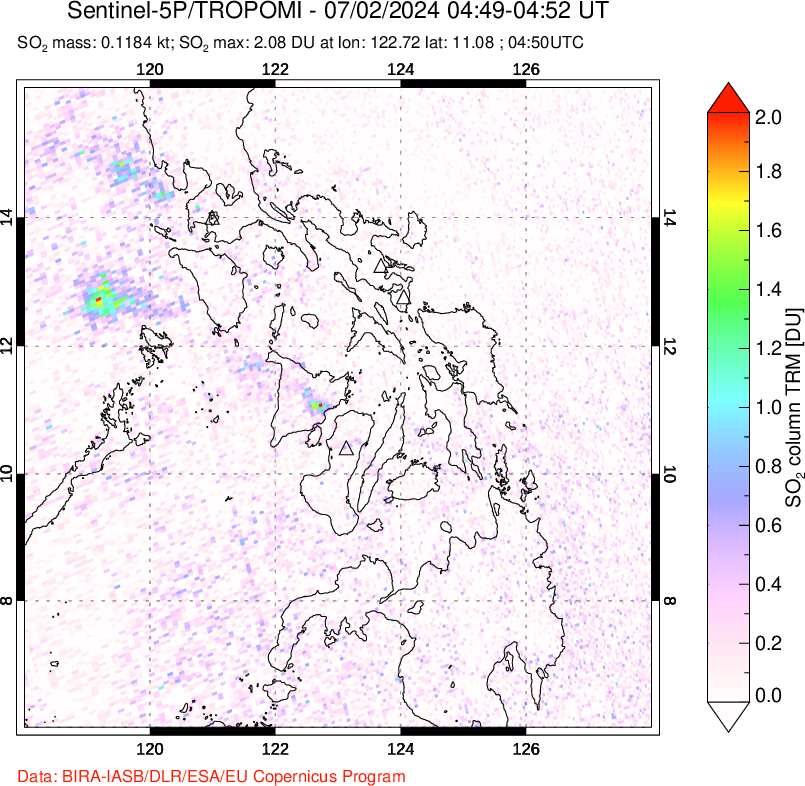 A sulfur dioxide image over Philippines on Jul 02, 2024.