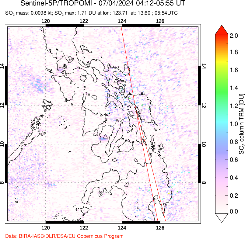 A sulfur dioxide image over Philippines on Jul 04, 2024.