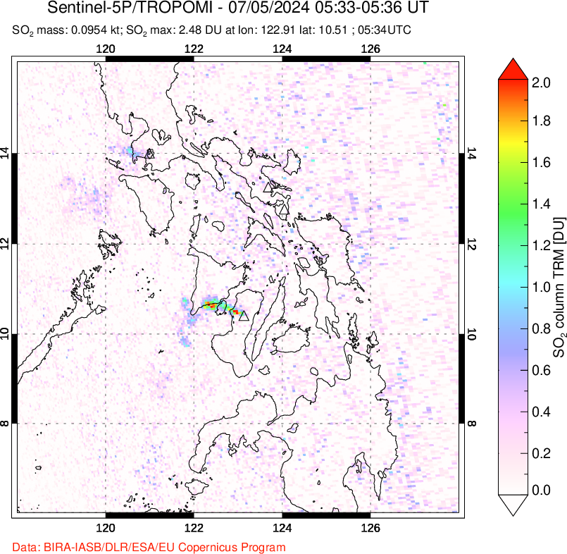 A sulfur dioxide image over Philippines on Jul 05, 2024.