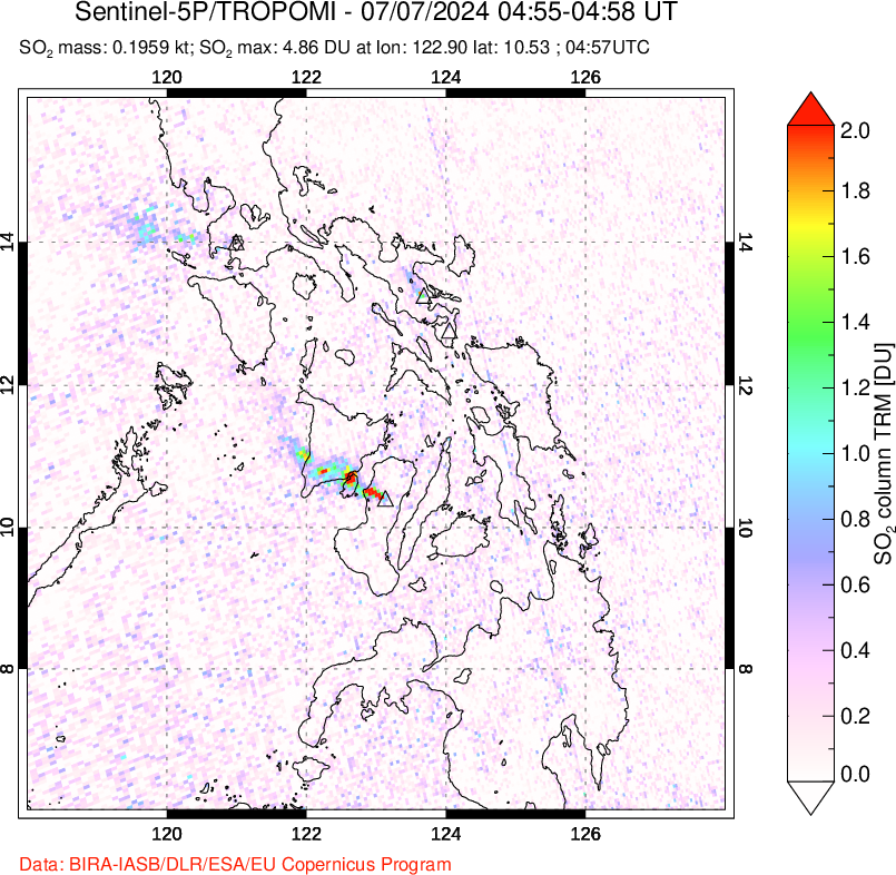 A sulfur dioxide image over Philippines on Jul 07, 2024.