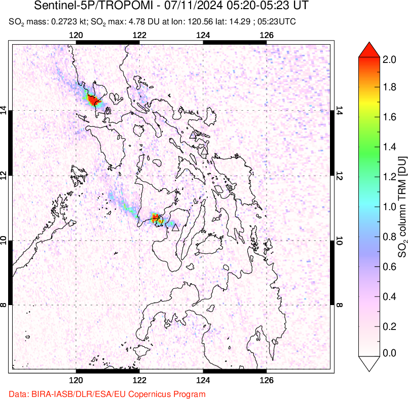 A sulfur dioxide image over Philippines on Jul 11, 2024.