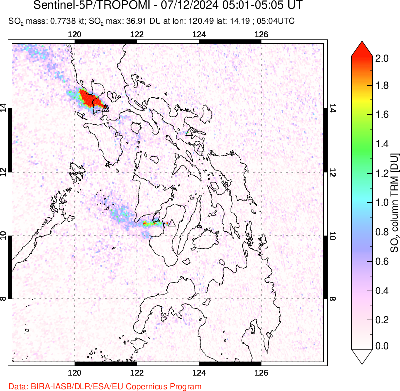 A sulfur dioxide image over Philippines on Jul 12, 2024.