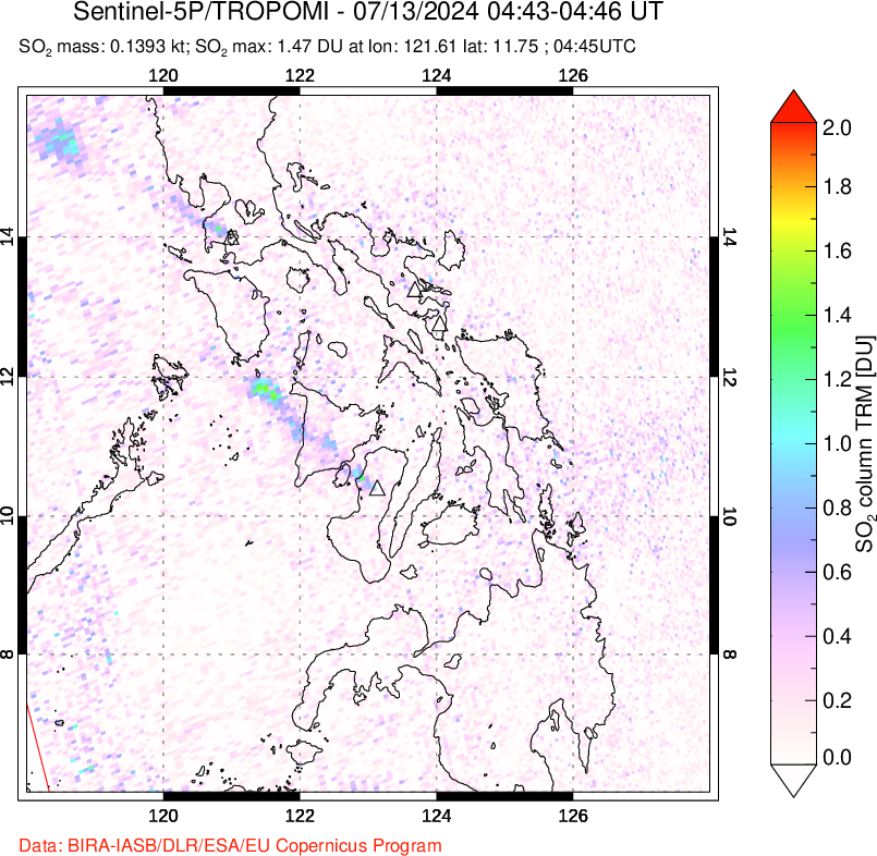 A sulfur dioxide image over Philippines on Jul 13, 2024.