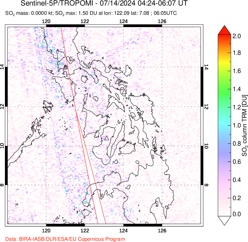 A sulfur dioxide image over Philippines on Jul 14, 2024.