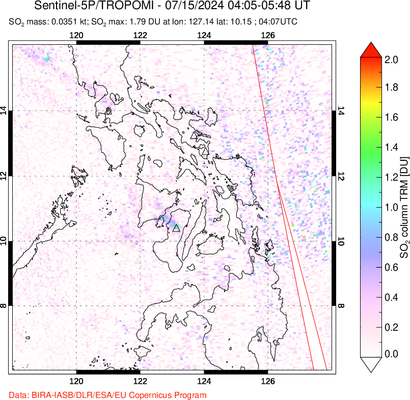 A sulfur dioxide image over Philippines on Jul 15, 2024.