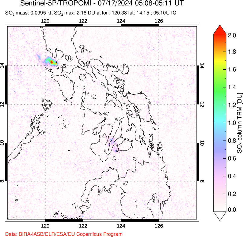 A sulfur dioxide image over Philippines on Jul 17, 2024.