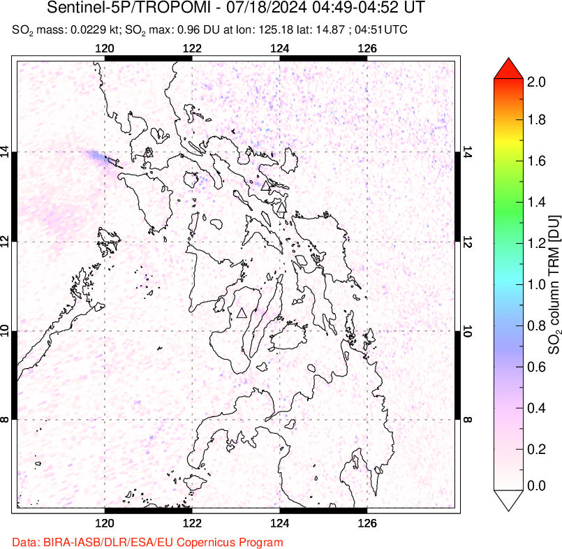 A sulfur dioxide image over Philippines on Jul 18, 2024.