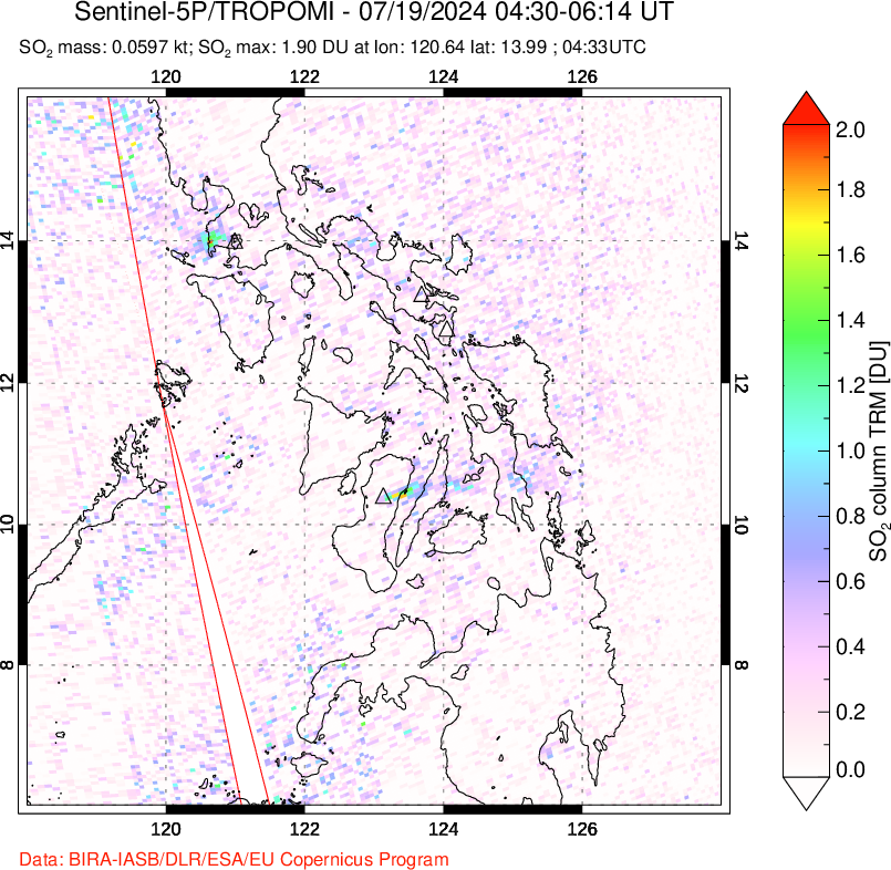 A sulfur dioxide image over Philippines on Jul 19, 2024.