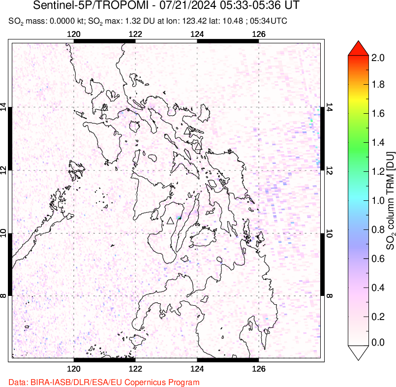 A sulfur dioxide image over Philippines on Jul 21, 2024.