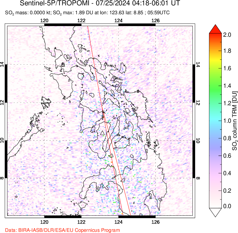 A sulfur dioxide image over Philippines on Jul 25, 2024.