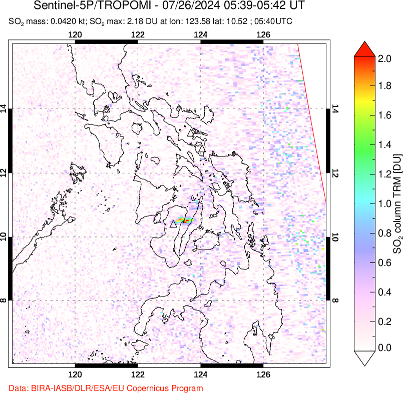 A sulfur dioxide image over Philippines on Jul 26, 2024.