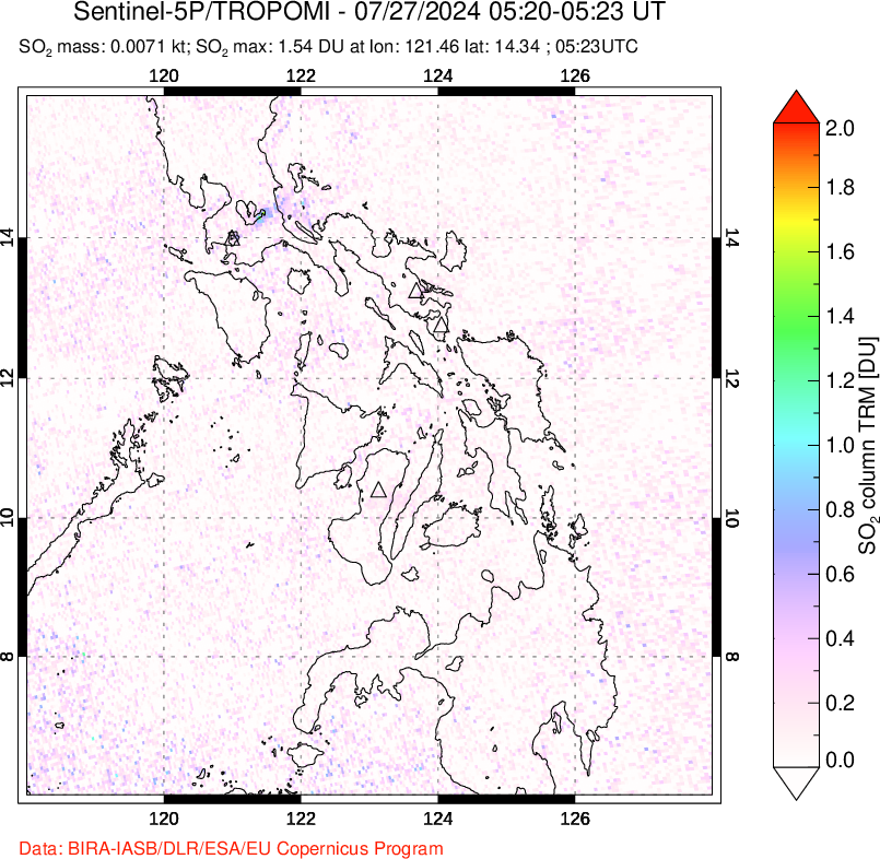 A sulfur dioxide image over Philippines on Jul 27, 2024.