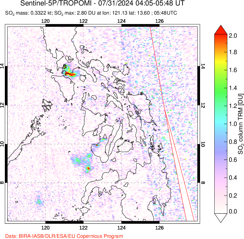 A sulfur dioxide image over Philippines on Jul 31, 2024.