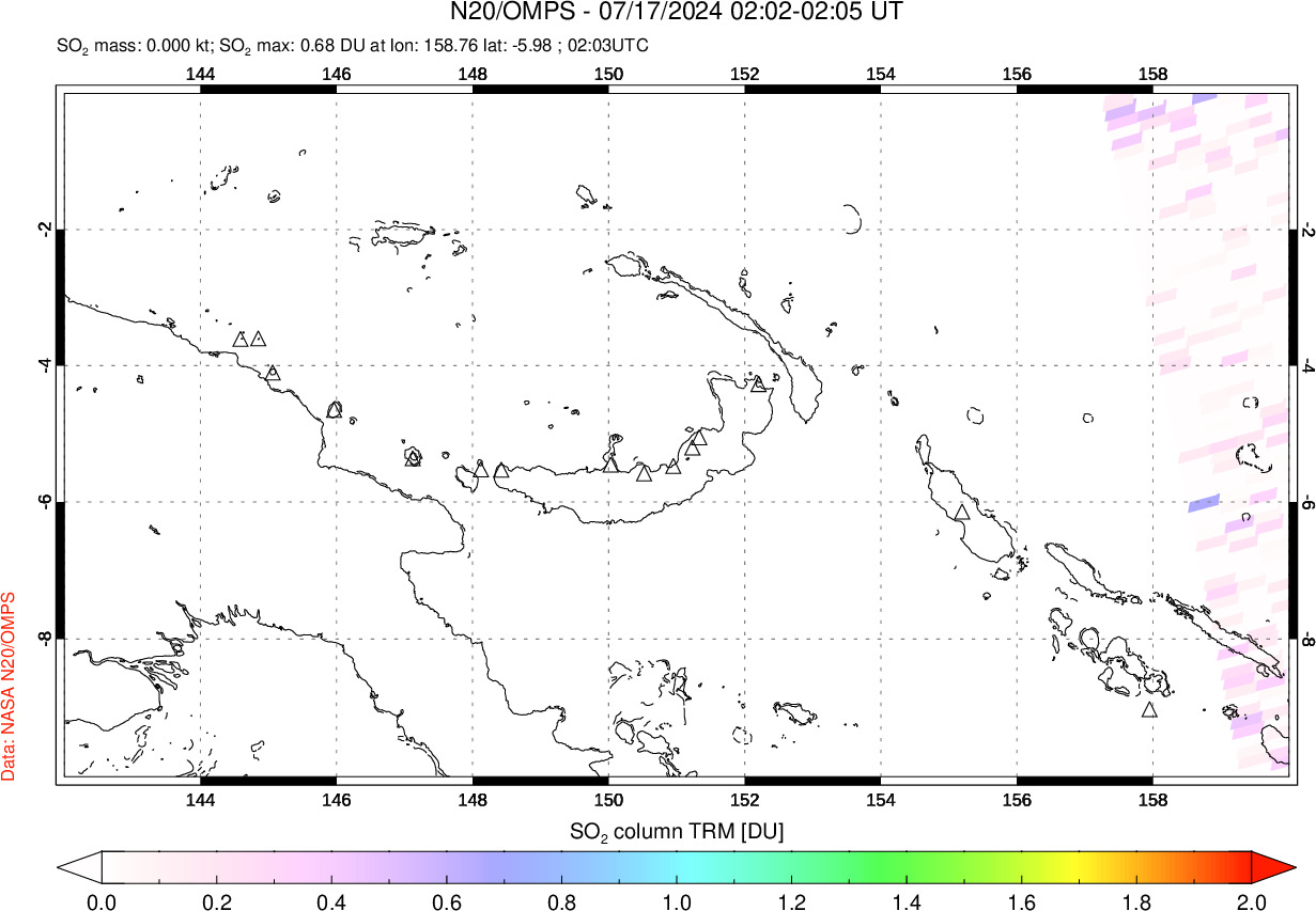 A sulfur dioxide image over Papua, New Guinea on Jul 17, 2024.