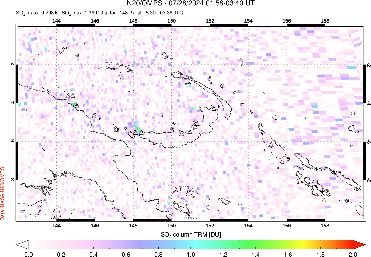 A sulfur dioxide image over Papua, New Guinea on Jul 28, 2024.