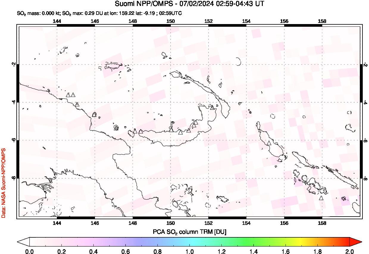 A sulfur dioxide image over Papua, New Guinea on Jul 02, 2024.