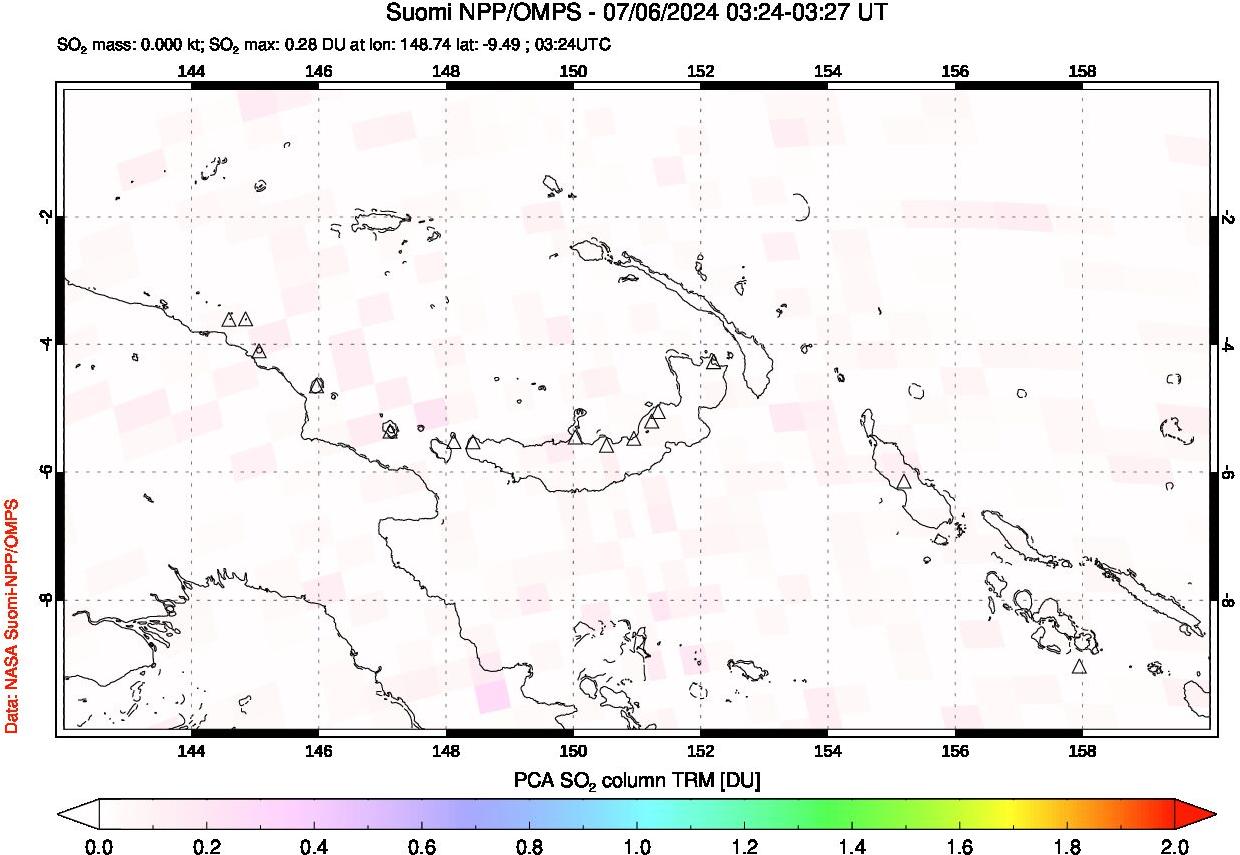 A sulfur dioxide image over Papua, New Guinea on Jul 06, 2024.