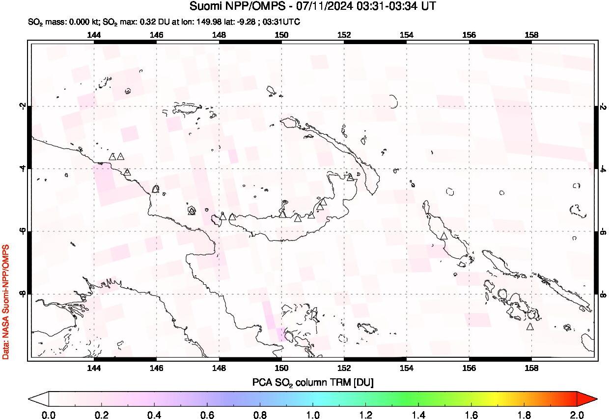 A sulfur dioxide image over Papua, New Guinea on Jul 11, 2024.