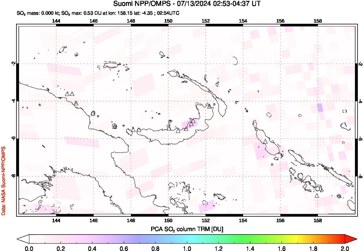 A sulfur dioxide image over Papua, New Guinea on Jul 13, 2024.