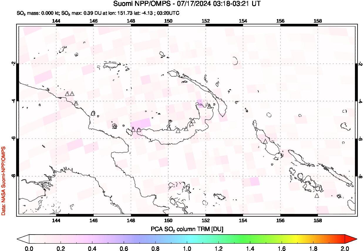 A sulfur dioxide image over Papua, New Guinea on Jul 17, 2024.