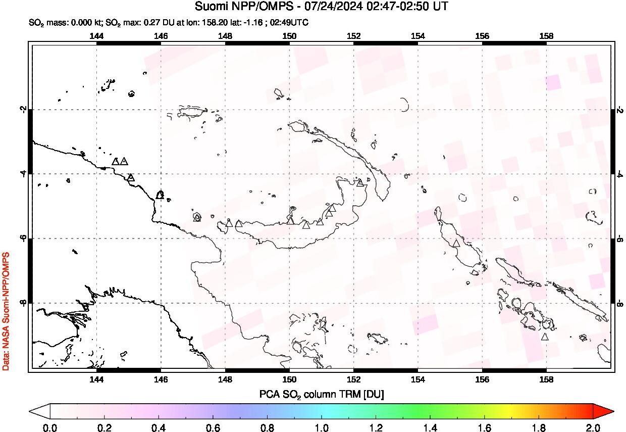 A sulfur dioxide image over Papua, New Guinea on Jul 24, 2024.