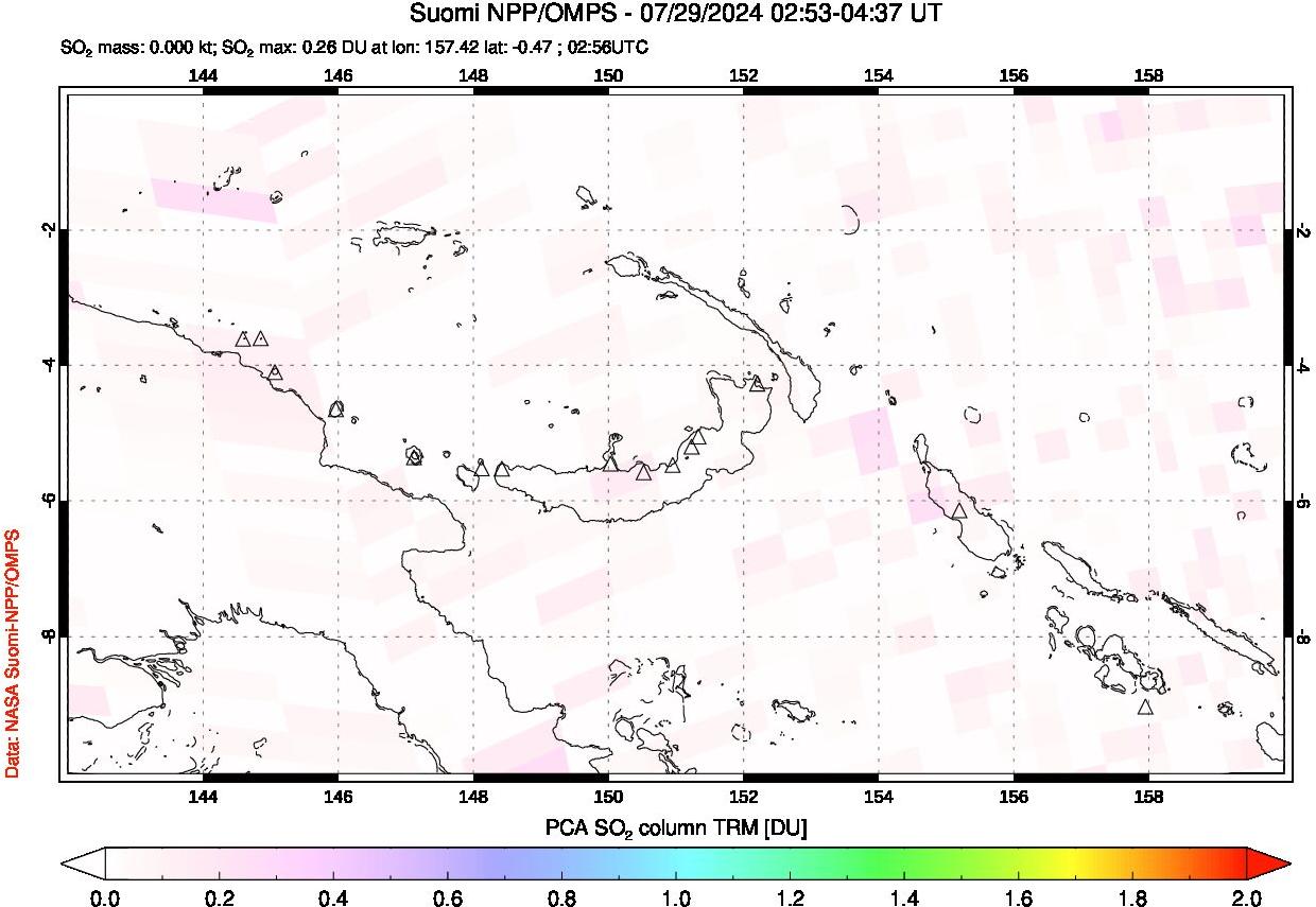 A sulfur dioxide image over Papua, New Guinea on Jul 29, 2024.