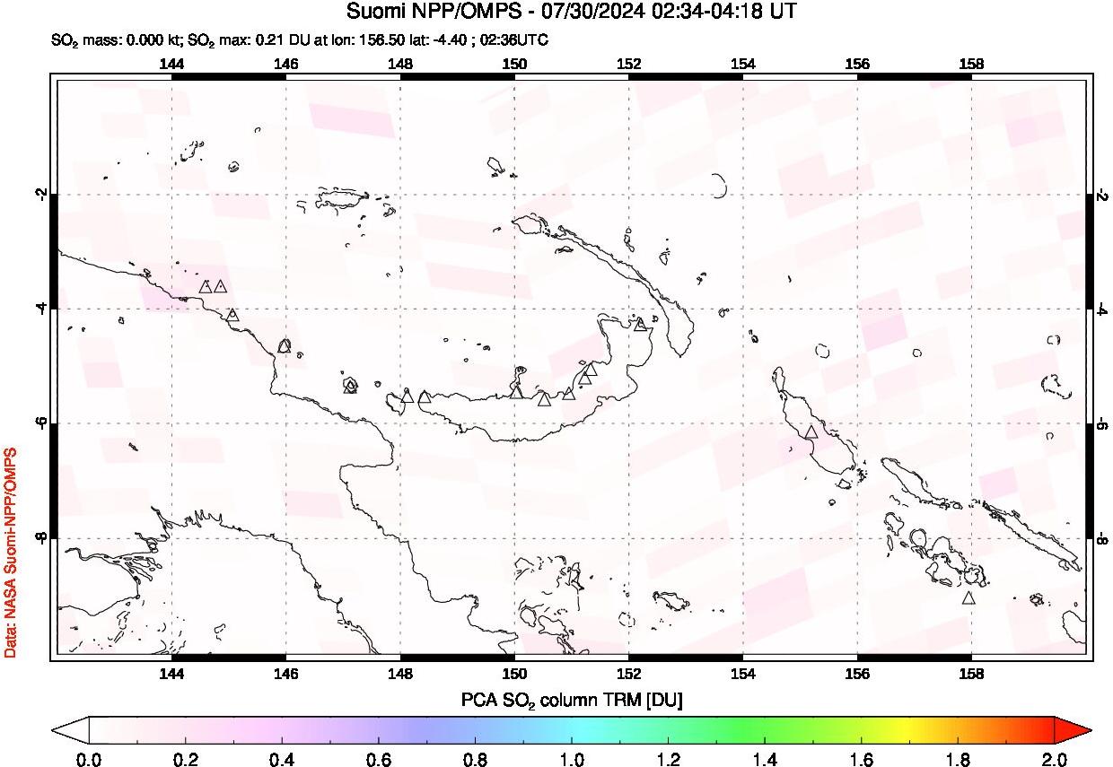 A sulfur dioxide image over Papua, New Guinea on Jul 30, 2024.