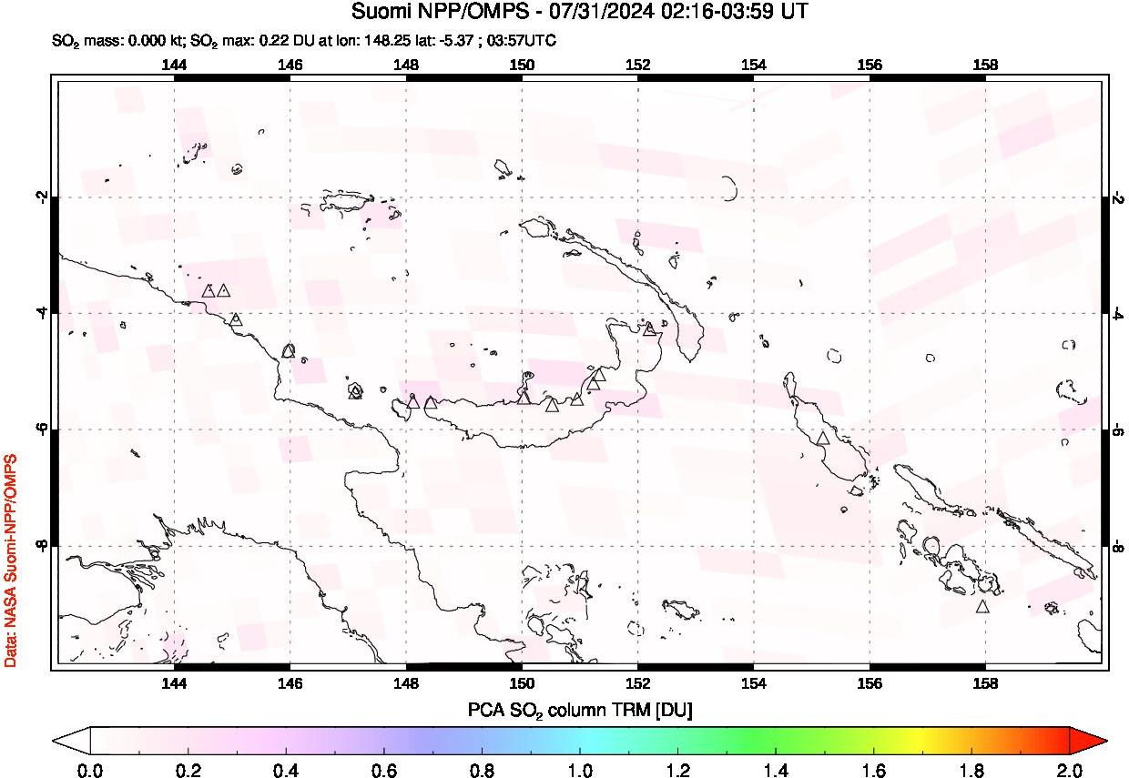 A sulfur dioxide image over Papua, New Guinea on Jul 31, 2024.