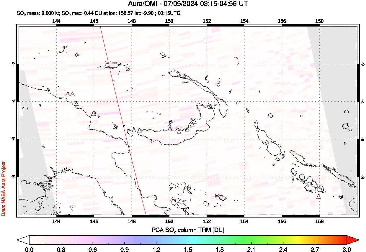 A sulfur dioxide image over Papua, New Guinea on Jul 05, 2024.