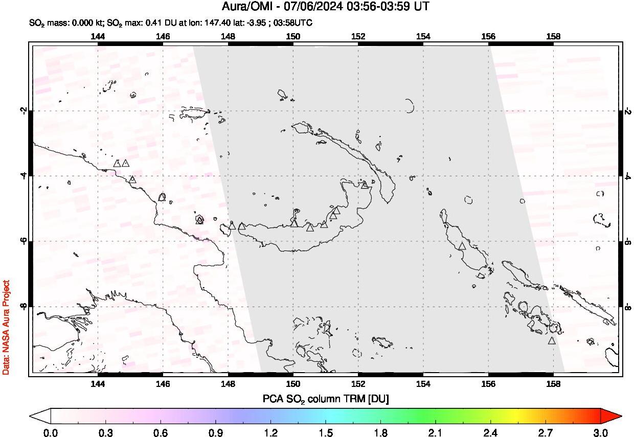 A sulfur dioxide image over Papua, New Guinea on Jul 06, 2024.