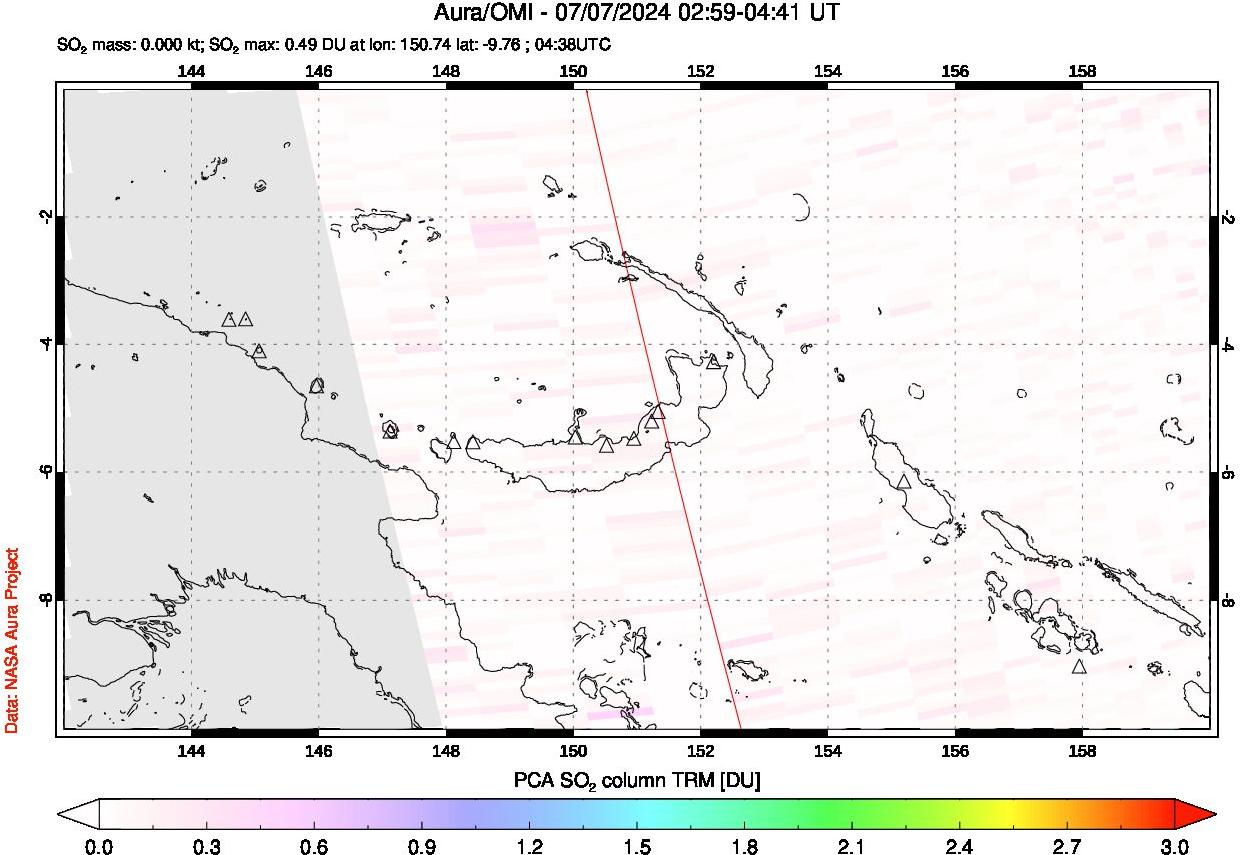 A sulfur dioxide image over Papua, New Guinea on Jul 07, 2024.