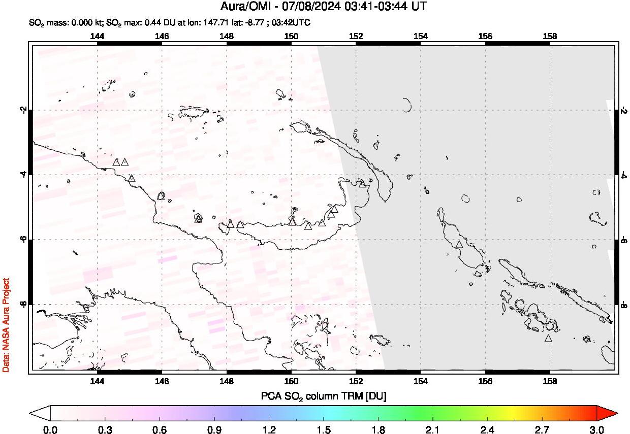 A sulfur dioxide image over Papua, New Guinea on Jul 08, 2024.