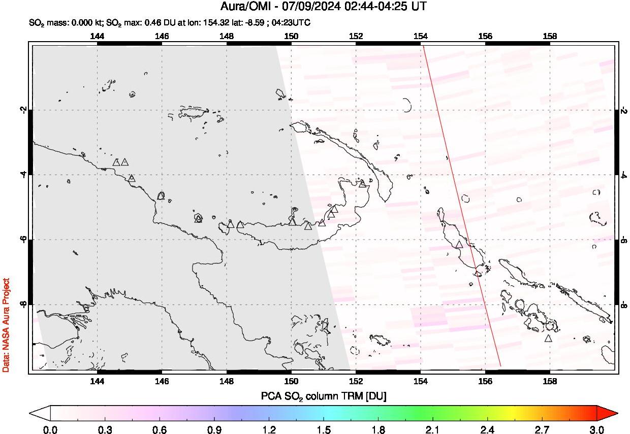 A sulfur dioxide image over Papua, New Guinea on Jul 09, 2024.