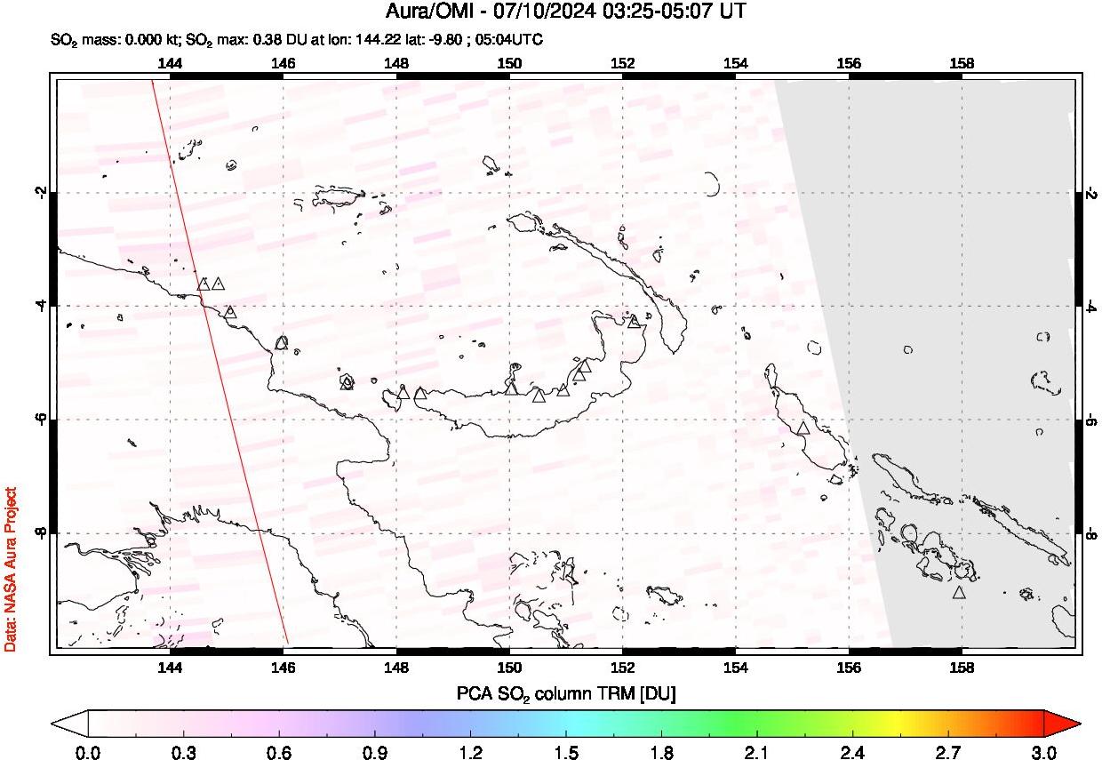 A sulfur dioxide image over Papua, New Guinea on Jul 10, 2024.