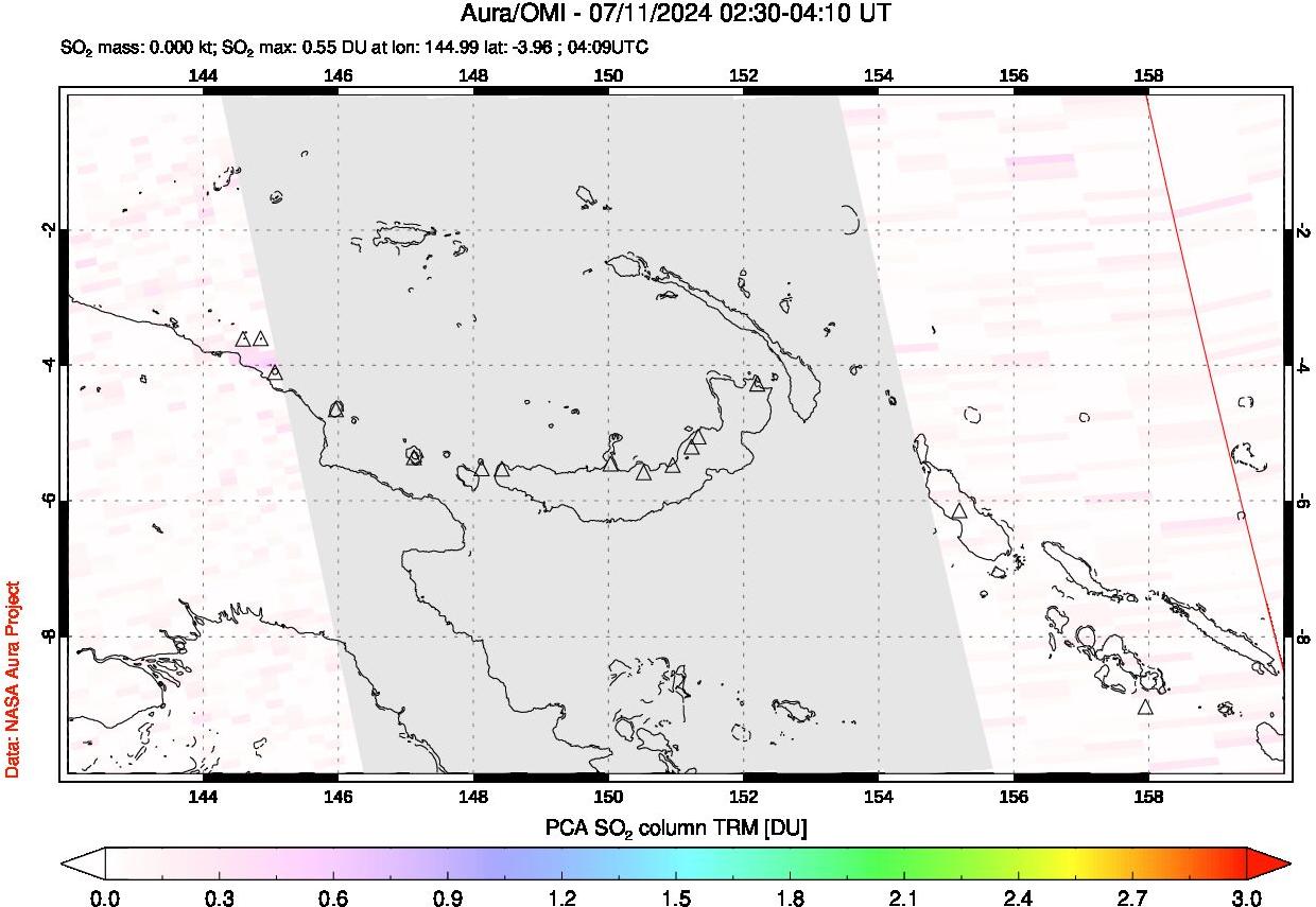 A sulfur dioxide image over Papua, New Guinea on Jul 11, 2024.