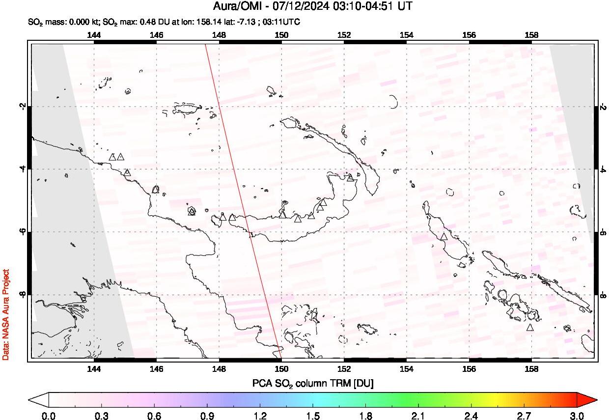 A sulfur dioxide image over Papua, New Guinea on Jul 12, 2024.