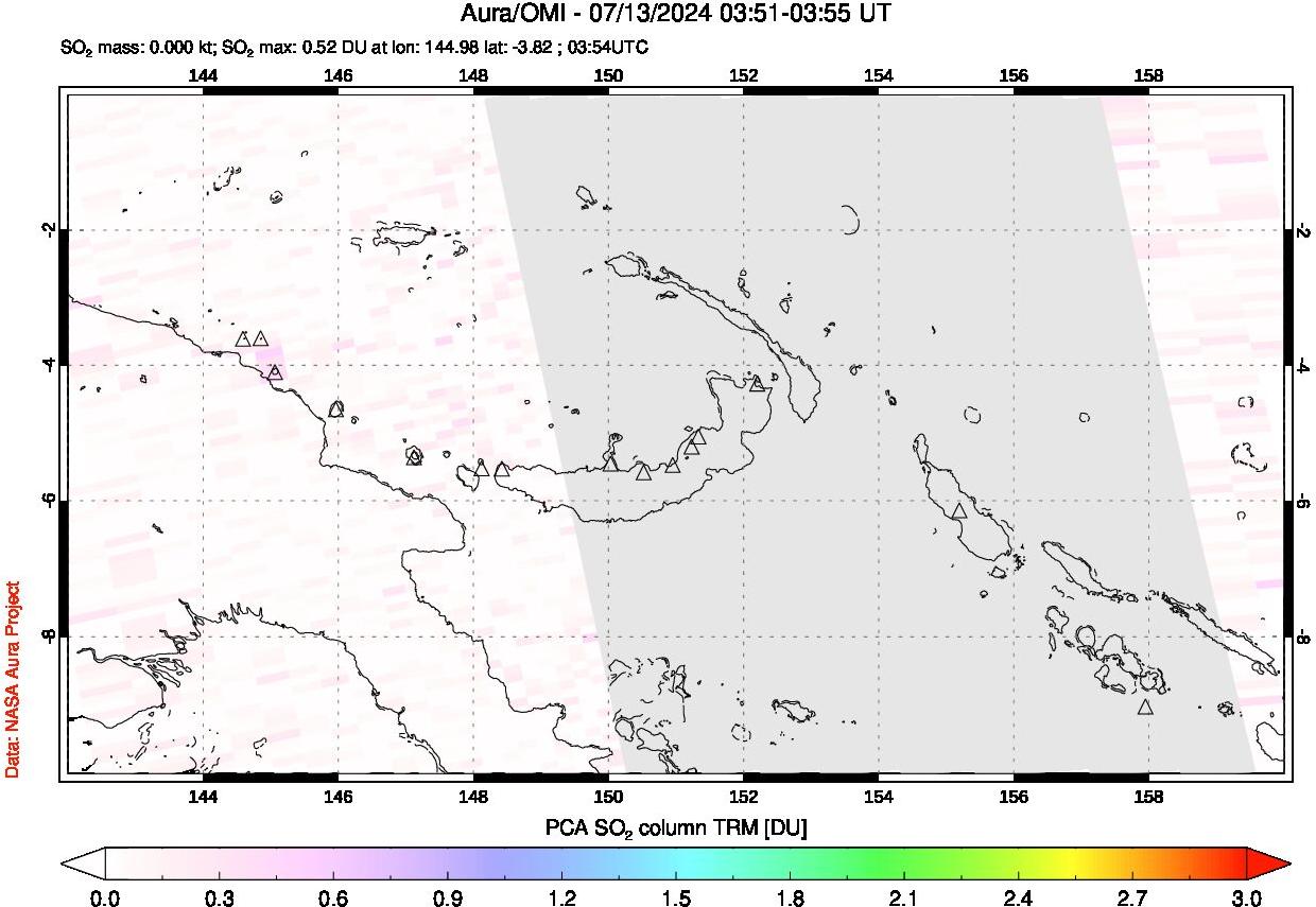 A sulfur dioxide image over Papua, New Guinea on Jul 13, 2024.