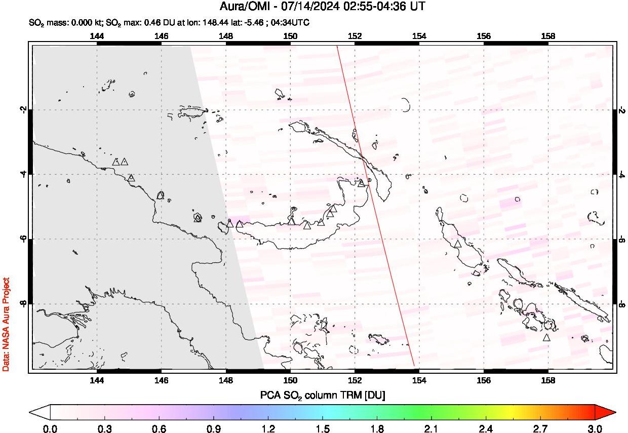 A sulfur dioxide image over Papua, New Guinea on Jul 14, 2024.