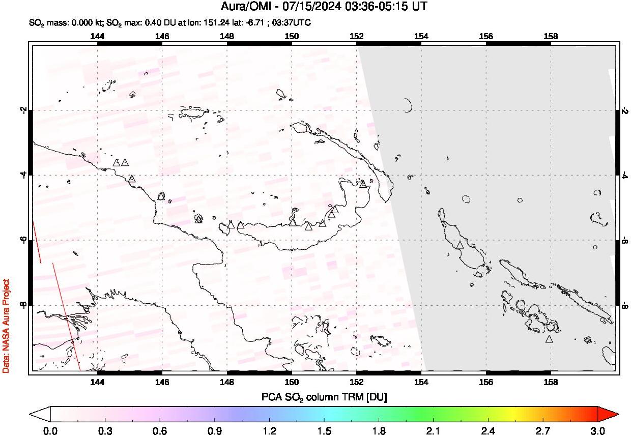 A sulfur dioxide image over Papua, New Guinea on Jul 15, 2024.