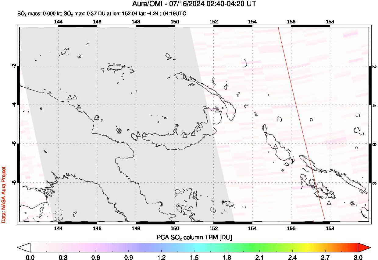 A sulfur dioxide image over Papua, New Guinea on Jul 16, 2024.