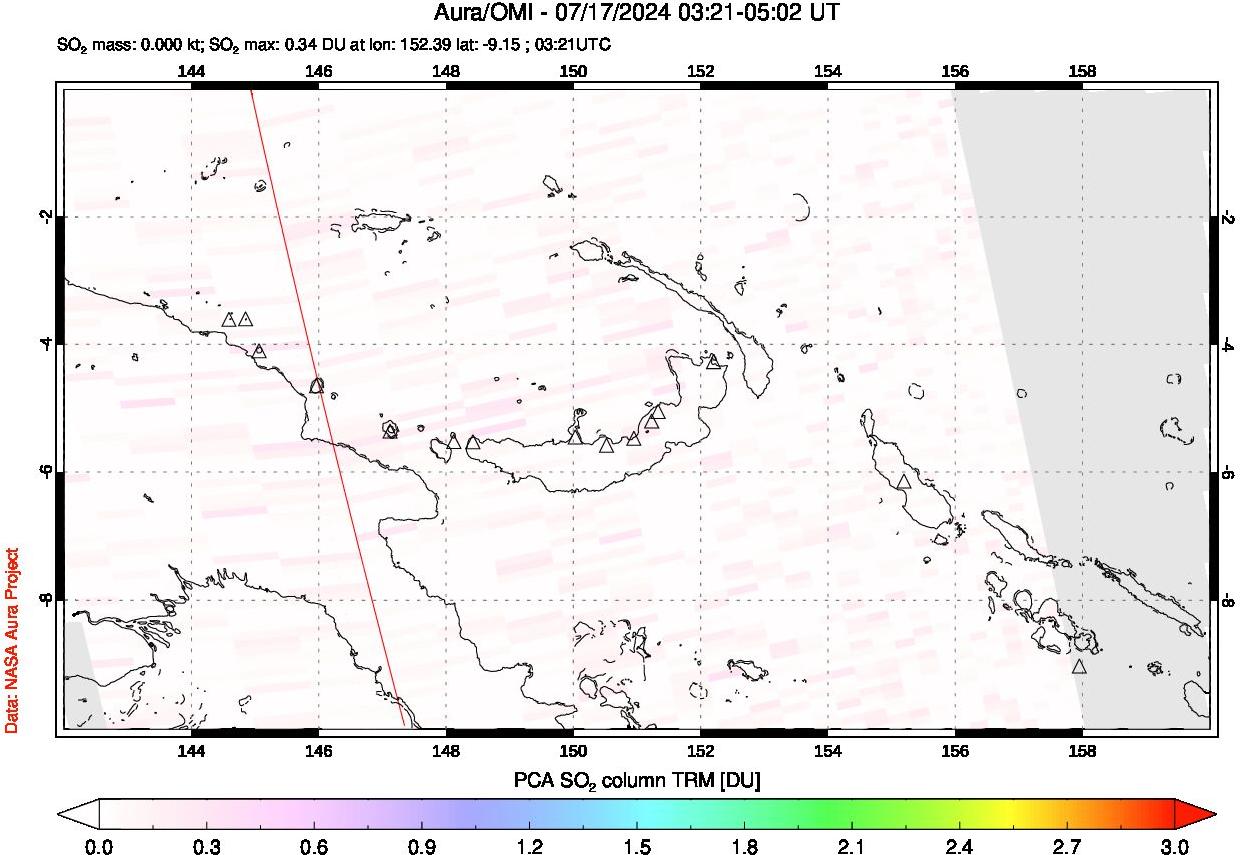 A sulfur dioxide image over Papua, New Guinea on Jul 17, 2024.