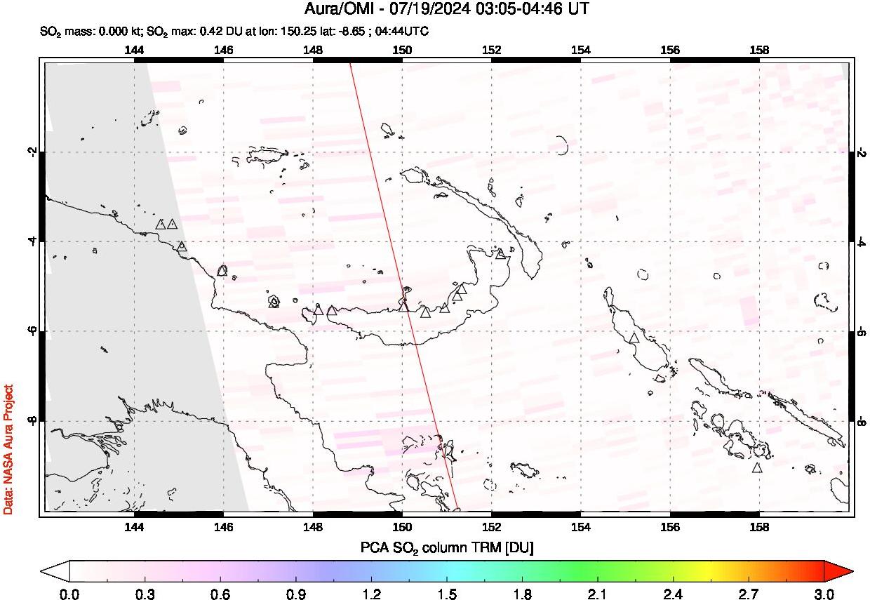 A sulfur dioxide image over Papua, New Guinea on Jul 19, 2024.