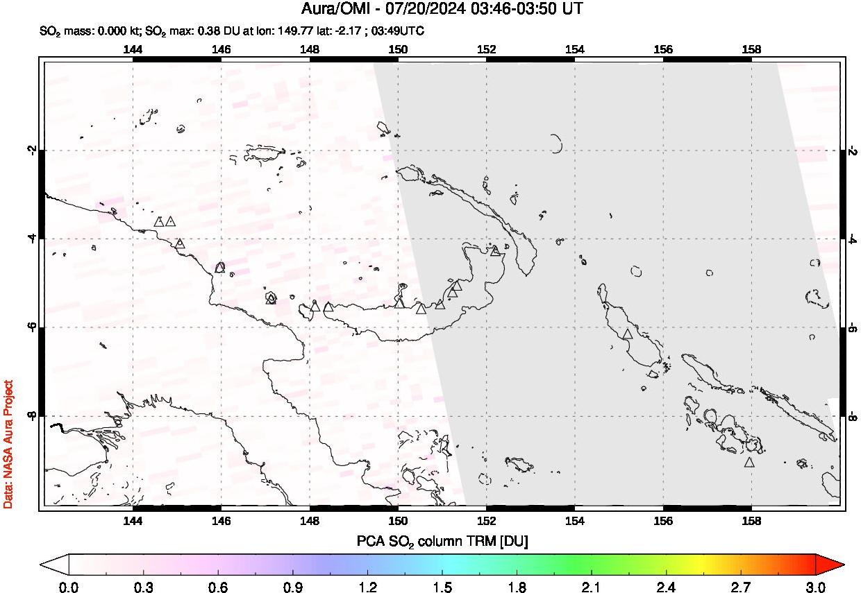 A sulfur dioxide image over Papua, New Guinea on Jul 20, 2024.